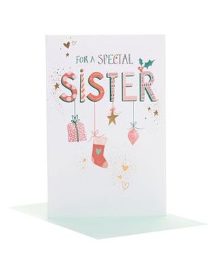 UK Greetings Tarjeta de Navidad para hermana, diseño de adornos colgantes