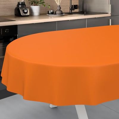 ANRO Nappe en Toile cirée Lavable, pour Table de Jardin, extérieur, intérieur, Ovale, Bord coupé, Oranges, 240 x 140 cm