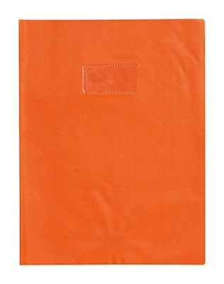 Calligraphe 72208C Un Protège-Cahier Grain Cuir Orange - A4 21x29,7 cm - 22/100ème avec Porte-Étiquette - PVC Opaque