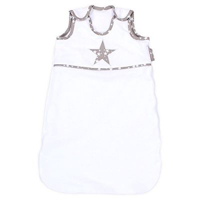 babybay Sac de Couchage en Coton Organique Blanc avec Application Étoile Taupe/Étoiles Blanc 1 Unité