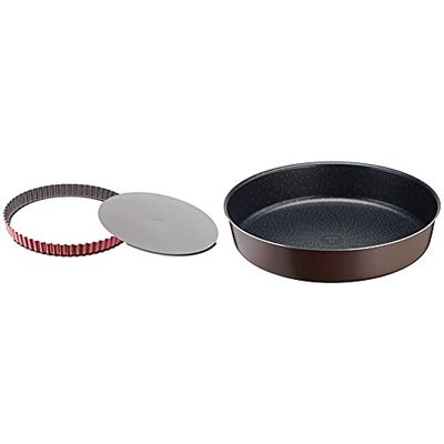 TefalJ 1641514 Delibake Moule A Tarte 28 cm A Fond Amovible Acier Rouge Carbone & Perfectbake Moule A Manqué 26cm Aluminium 100% Recyclé J5549702