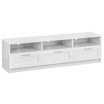 Baroni Home Mobile per Tv con 3 Ripiani 3 Cassetti, Foro per Passaggio Cavi in MDF, Consolle Porta TV per Camera da Letto, Salotto, Cucina, Bianco, 140x33x30 cm