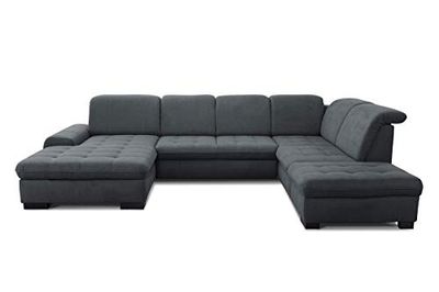 CAVADORE - Lexi a forma di U con letto XXL, include letto, cassettone, spazio e funzione testiera, facile rimozione delle macchie grazie alla tecnologia Soft Clean, 329 x 82 – 99 x 224 cm, tessuto piatto: grigio scuro