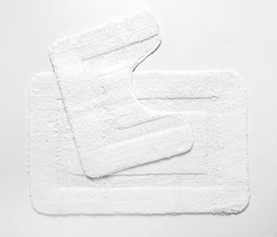 Penguin Home Ensemble Tapis de Bain et Contour 100% micropolyester, Blanc, boîte 50 x 80 et 50 x 40 cm