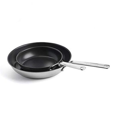 KitchenAid Stainless Steel Ensemble de poêles à frire antiadhésives à 3 couches en acier inoxydable de 20 cm et 28 cm, pour le chauffage, l'induction, le four et le lave-vaisselle.