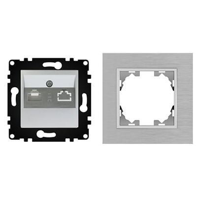 WESA - Toma de Pared de Teléfono con Marco de Aluminio Gris, Fácil instalación con Opción a Distintos Diseños.