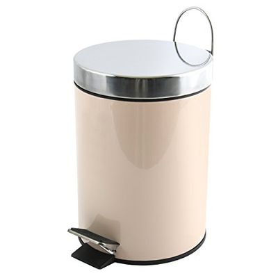 MSV Pattumiera per Cosmetici Beige in Acciaio Inox con Contenitore Interno Estraibile Pattumiera a Pedale per Bagno Contenitore per Immondizia, Rotonda, 3 Litri