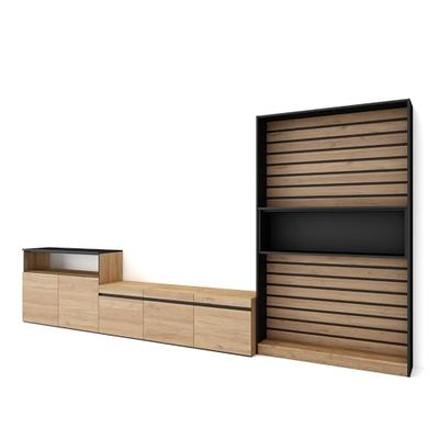 Skraut Home | Meubels voor woonkamer | TV-Meubel, Lowboard | 360x186x35cm | Voor tv's tot 65" | TV-Tafel | Moderne stijl | Eiken/Zwart