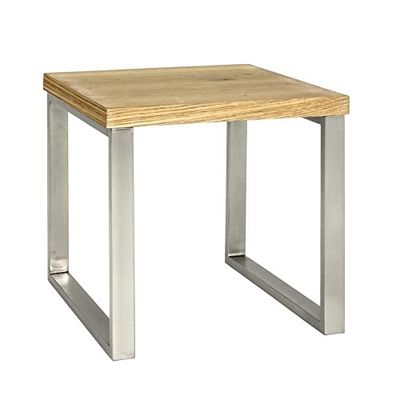 HAKU Möbel Mesa lateral aparência aço inoxidável, carvalho, chapa de madeira autêntica, MDF, metal, painel alveolar - Dim. : AN 45 cm x L 45 cm x P 50 cm, estilo: Moderno