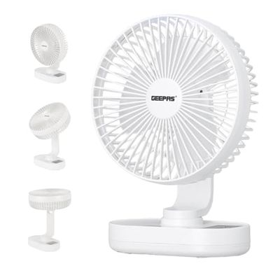 GEEPAS 8-Inch Rechargeable Desk Cooling Device | 3 Speed Silent Operation with Adjustable Head & Foldable Design | USB-C Charging, Up to 9 Hours Runtime | Portable for Table or Floor Use