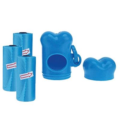 WeGeek DARTAKAN - Dispenser Sacchetti a forma di Osso (incluse 4 ricariche), Porta sacchettini per escrementi del cane, colore azzurro.