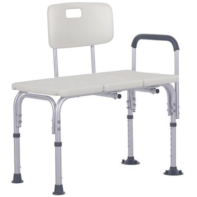 HOMCOM Height Adjustable Shower Chair, Non Slip Bath Transfer Bench for Elderly, Disabled with Armrest and Backrest, 300 lbs Capacity, White