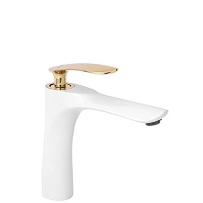 Rea ORBIT RUBINETTO PER LAVABO BASSO IN ORO BIANCO Miscelatore da bagno in ottone Miscelatore monocomando per acqua calda e fredda regolabile (Bianco/Oro)