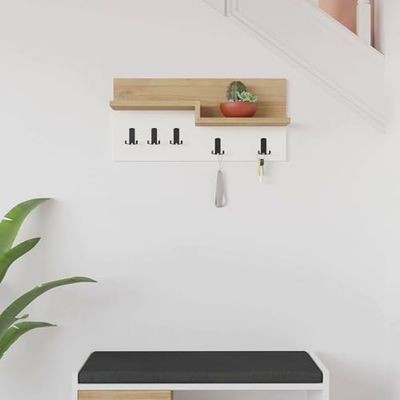 Dmora Euryale Multi-Purpose Coat Rack, Wall Hanger, 65 x 15 x H 31 cm, Oak and White