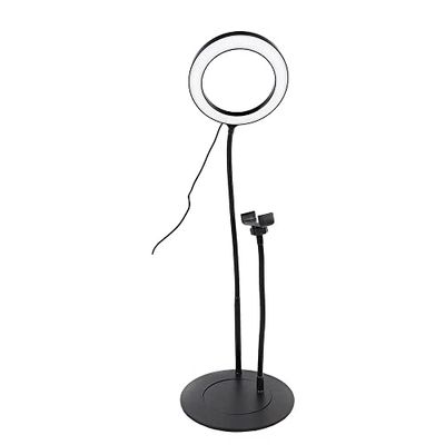 WE Anneau Lumineux D.20 cm avec Support téléphone Universel sur Pied métal séparable. 3 Modes Couleurs et 10 Modes de luminosité. Connexion Via Port USB. Noir