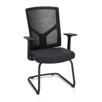 hjh OFFICE Breton V B 751003 bezoekersstoel met armleuningen, stof/net, zwart, cantileverstoel, conferentiestoel, ergonomisch