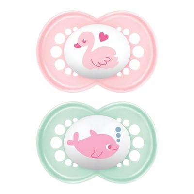 MAM Originele fopspeen in set van 2, Skinsoft silicone met fopspeenbox, 16+ maanden, roze