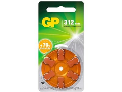 ZA312 GP zink-lucht gehoorapparaat batterij (PR41), 1,45V, 6 stuks