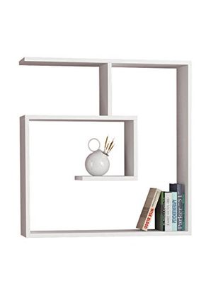 Homemania Plateau Laby - Rangement, Livres - Mur, Salon, Chambre - Blanc en Panneau d'aggloméré Mélaminé, 75 X 22 X 75cm