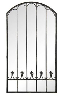 MirrorOutlet Extra Large Leaner Floor Standing Apartment Antique Black Metal Arch shaped Decorative Window Effect Large Wall Mirror, 160 x 85 x 2 (GMA031L)