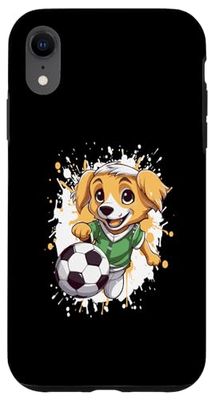 Carcasa para iPhone XR Perro Golden Retriever jugando al fútbol | Comic Sports