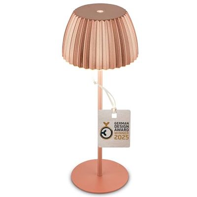 BRILONER - Riffle lampada da tavolo senza fili IP44 con bordo luminoso, touch dimmer, lampada da scrivania ricaricabile, abat-jour a batteria, lampada da comodino ricaricabile, 14,5x36,5cm, color rame