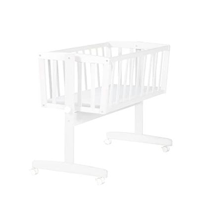 roba Babywieg incl. matras 40 x 90 cm - Weegfunctie met vergrendelingsknop + remrolset - wiegset voor baby's - hout wit