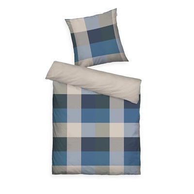 Tom Tailor flanellsängkläder, 70 x 90 cm 140 x 200 cm, 100% bomull/flanell, med vändmotiv och färgad märkesdragkedja, djärv mosaik blå, grön (marin & Forest)