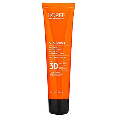 Korff Sun Secret Solkroppsmjölk skyddande och anti-aging Spf30, Hög Uvb Och Druvskydd, Fluid Textur, Vattentålig, Multifärg, 100 Milliliter