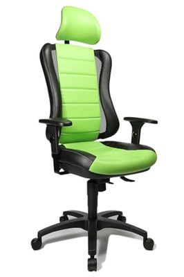 Topstar HE30PS105X Silla de Escritorio de Oficina, Head Point RS con reposabrazos y Cabezal, Dos Colores Acolchado Verde/Negro