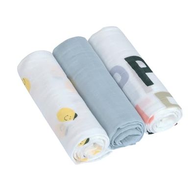 Casual Baby Muslinduk dregellock puckfilt set om 3 bomull 80 x 80 cm/Heavenly Soft Swaddle L Happy Fruits citron