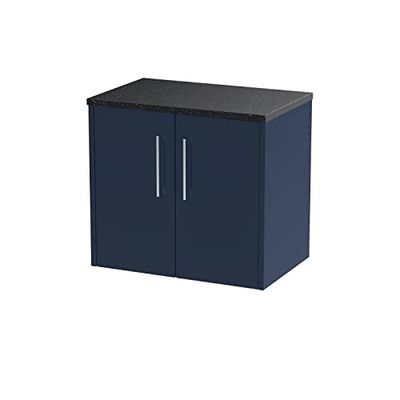 Hudson Reed JNU1723LSB Juno Modern Bathroom Wall Hung 2-Door Vanity with Black Sparkle Laminate Worktop, 600mm, Matt Electric Blue