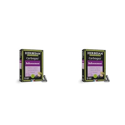 HERBESAN®-CARBOGAZ - Ballonements - Charbon végétal, Levure de Bière, Fenouil - Fabrication française - 45 gélules (Lot de 2)