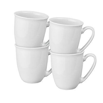 Denby - Elements Stone White Coffee Mug Set of 4 - 330ml Stoneware Ceramic Tea Mug Set For Home & Office - Dishwasher Safe, Microwave Safe - Classic White - Chip Resistant