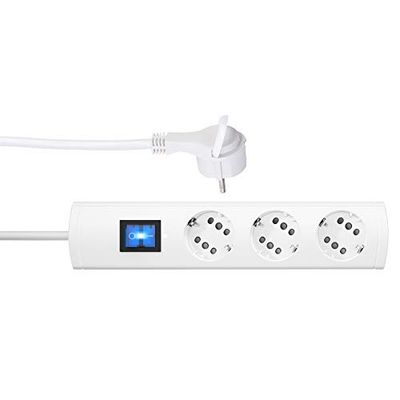 Kopp DUOversal® 234602001 Extensão de 3/6 tomadas (1,4 m, ranhura dupla, conector plano, interruptor, proteção tátil, grande distância, aparafusável), cor branca