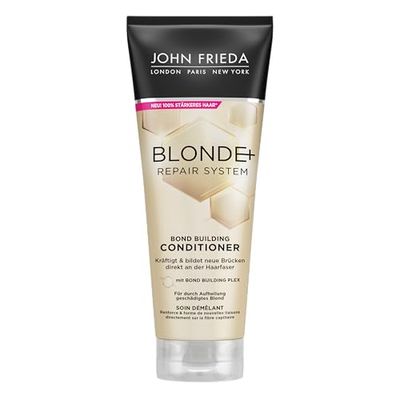 John Frieda BLONDE+ Repair System Conditioner - Med Bond Building Plex - Innehåll: 250 ml - För blond skadad av blekning - Stärker och bildar nya broar direkt på hårfibrerna
