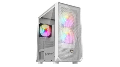 Nfortec - DYS Boîtier PC Gaming Mini Towe (MATX), 3x ventilateurs ARGB 120mm, façade en mesh, côtés en cristal plaqué, blanc