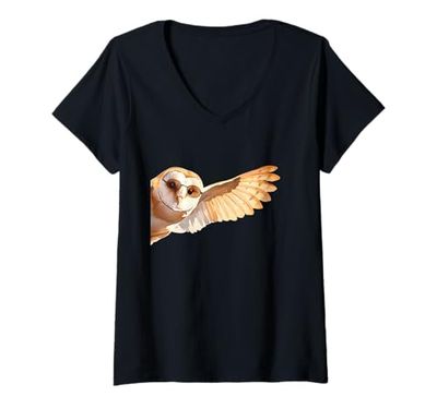 Womens Barn Owl Wearing Sunglasses Waving From Side Wildlife Bird V-Neck T-Shirt