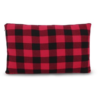 REDCAMP Liten campingkudde lätt och komprimerbar, 1 st flanellresekudde med avtagbart kuddöverdrag (röd och svart pläd)