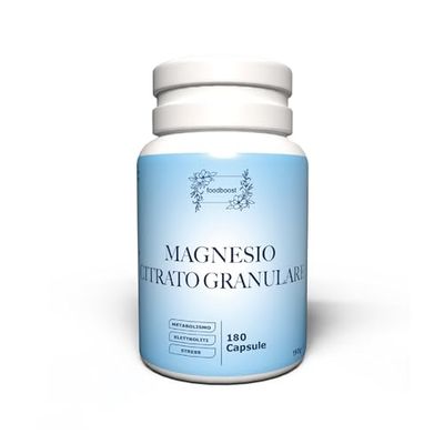 foodboost Magnesio Citrato Granulare 1700 mg - 180 Capsule Vegane (3 Mesi) - Ottima biodisponibilità, Facile assorbimento - Energia, Stanchezza - Senza Glutine - Made in Italy