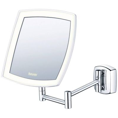 Beurer BS 89 cosmeticaspiegel met LED verlichting, voor montage aan de muur, 5-voudige vergroting, 16 x 16 cm, Zilver