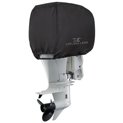 Explore Land Housse de Moteur Hors-Bord de Bateau, Robuste et imperméable en Polyester 600D, pour Moteur de 225 à 300 CV, Noir
