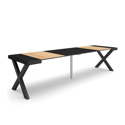 Skraut Home | Mesa Consola Extensible | Mesa Comedor Plegable | 300 | para 14 comensales | Patas Madera Maciza | Estilo Moderno | Roble y Negro