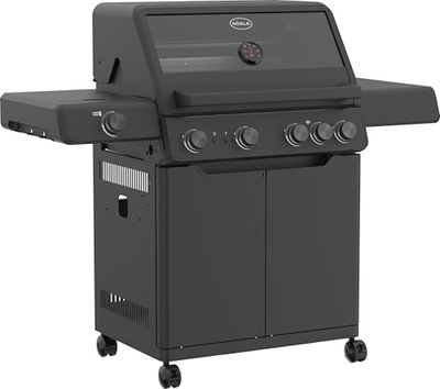 RÖSLE ALLFLAME Hero 4 Barbecue a gas, 4 bruciatori (3.5 kW ciascuno), PRIMEZONE, BACKBURNER, superficie di cottura 70 x 45 cm, griglie in ghisa, alluminio fuso, coperchio con inserto in vetro