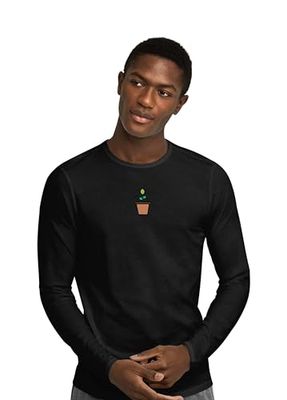 Green Fish, basic långärmad t-shirt för män, 100% bomull, normal passform, digitalt ikontryck, storlek: L, färg: svart, svart, L