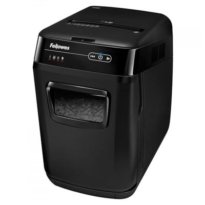 Fellowes Auto-Feed 150C partikelskärning dokumentförstörare (P-4), 150 ark, för 1–3 användare på kontoret eller hemmakontoret med SilentShred, lämplig för den allmänna dataskyddsförordningen (DSGVO 2018)