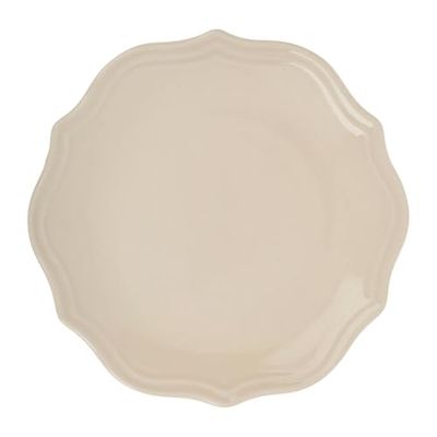GENEVIEVE LETHU 536320 Earthenware Dessert Plate Cream Ø 21 cm - Table de Diane Collection - Earthenware Plate with Classic Charme, delicately Scalloped