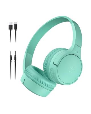 Belkin SoundForm - Mini cuffie wireless per bambini, con microfono integrato, 30 ore di riproduzione e divertenti adesivi, cuffie over-ear per apprendimento online, scuola, viaggi, iPhone, iPad,