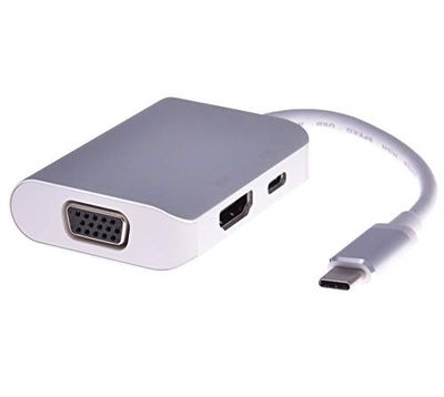 PremiumCord USB-C dock met 4K HDMI, VGA, PD, compatibel met video 4K 2160p, Full HD 1080p, USB 3.1 type C, Ethernet, kleur zilver, aluminium behuizing, lengte 20 cm