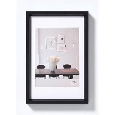 walther Design Picture Frame Black 10,5 x 15 cm with PassepArtout, Steel Style Plastic Frame ES015B